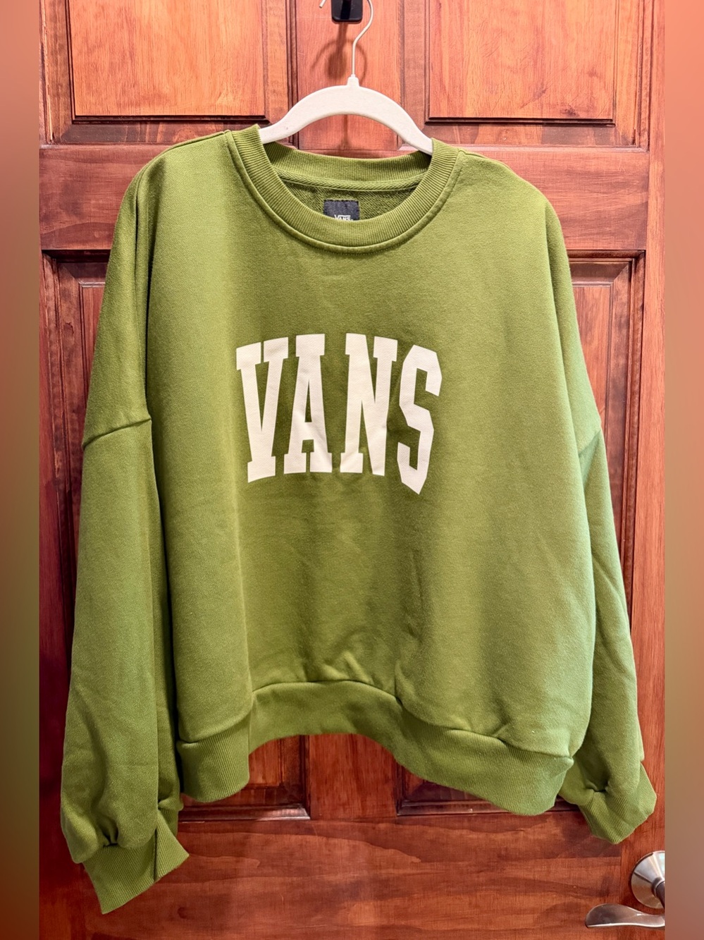 Vans Woman’s Olive Crewneck Sweatshirt with White Logo